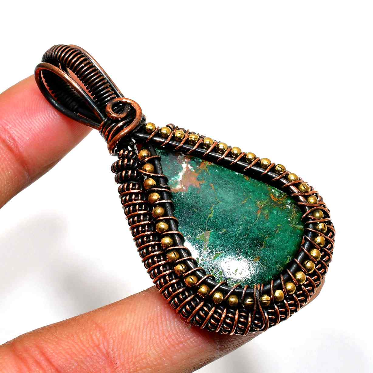 Verdant Harmony – Greenstone & Copper Pendant