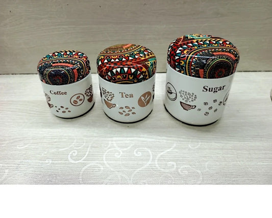 (3 pcs set ) Printed Tea Coffee Sugar Canisters